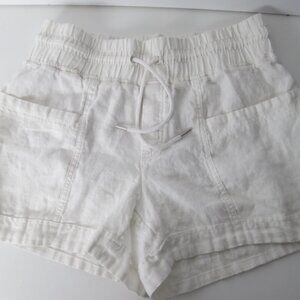 Athleta Women’s White 100% Linen Shorts Size 10 Drawstring Lightweight Pockets